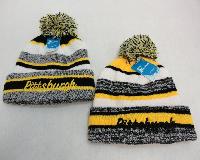 Knitted Hat with PomPom [Embroidered PITTSBURGH] Stripes